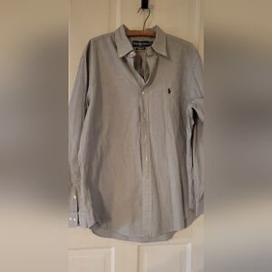 Mens Ralph Lauren Thin Black Stripe Long Sleeve Button Down Size 17 34/35